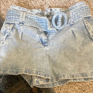 Sezane Blue Jean Shorts with Woven Waistband